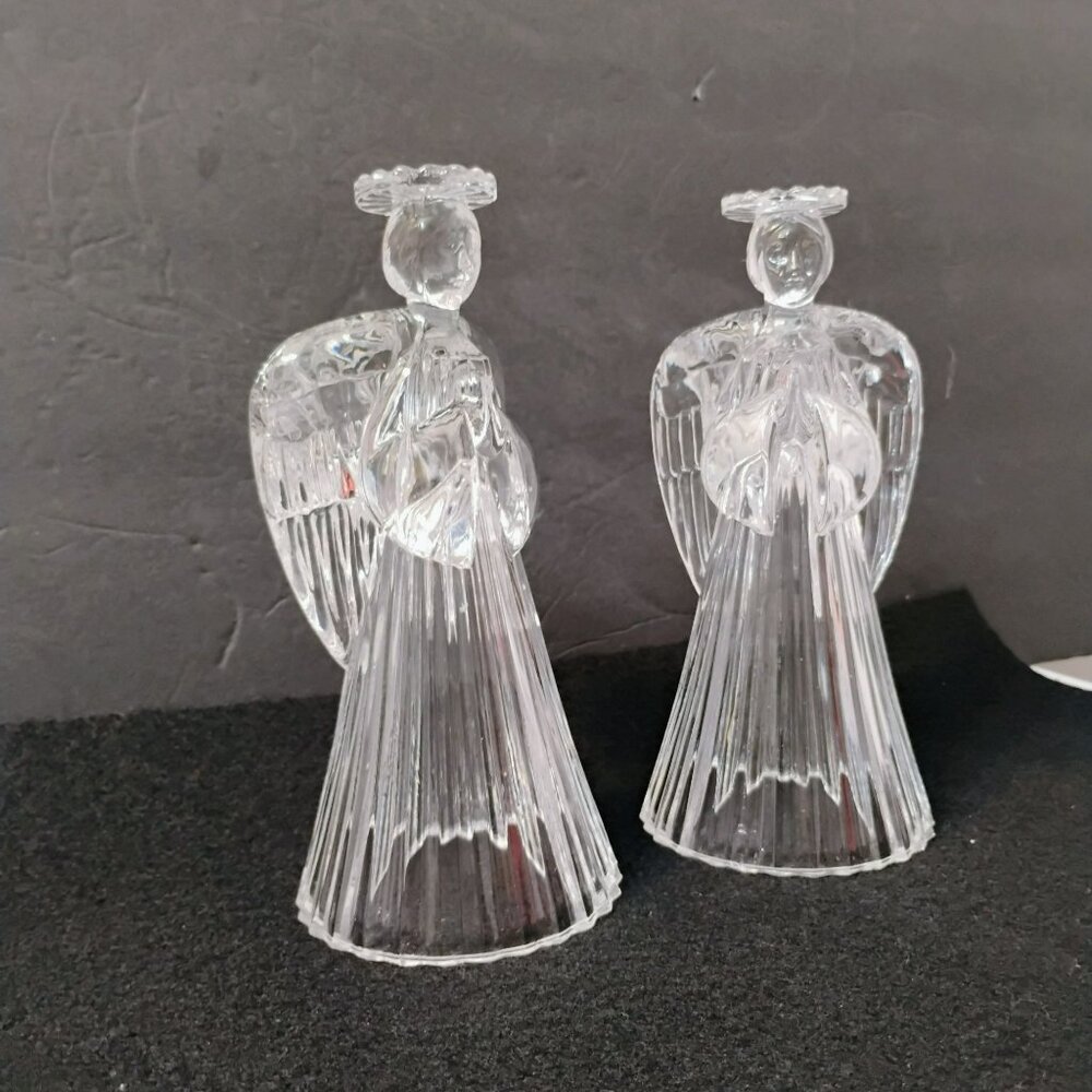 Large Vintage Crystal Angel Candle Holders, Set of 2, Glass Angels Candlesticks - Picture 10 of 10